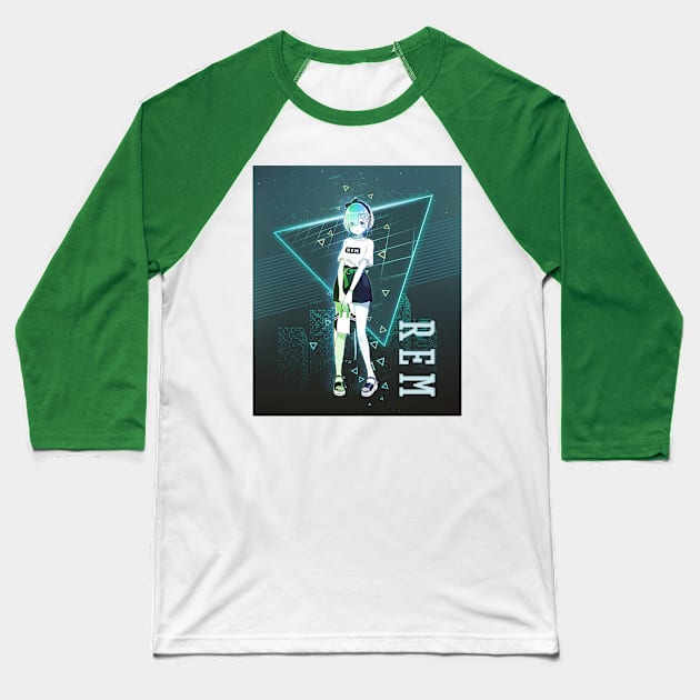 REM CHAN - 80s Retro Green art Baseball T-Shirt by EhsanStore